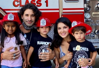 Sunny Leone, family have a day out with firemen